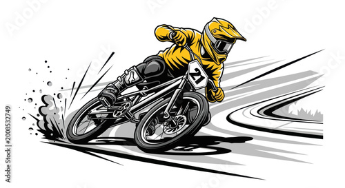 Bilde på lerret BMX rider in action on a race track