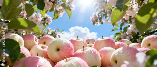 Apple Orchard with Blossoming Trees and Fresh Apples
