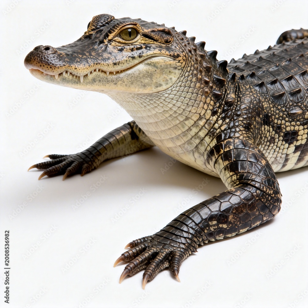 Fototapeta premium Small Young Alligator Crocodile on White Background
