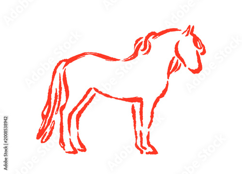 Horse, doodle sketch line drawing. Outline contour equine animal, handdrawn s...
