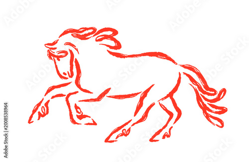 Horse sketch, side view, profile. Handdrawn contour outline equine animal. St...