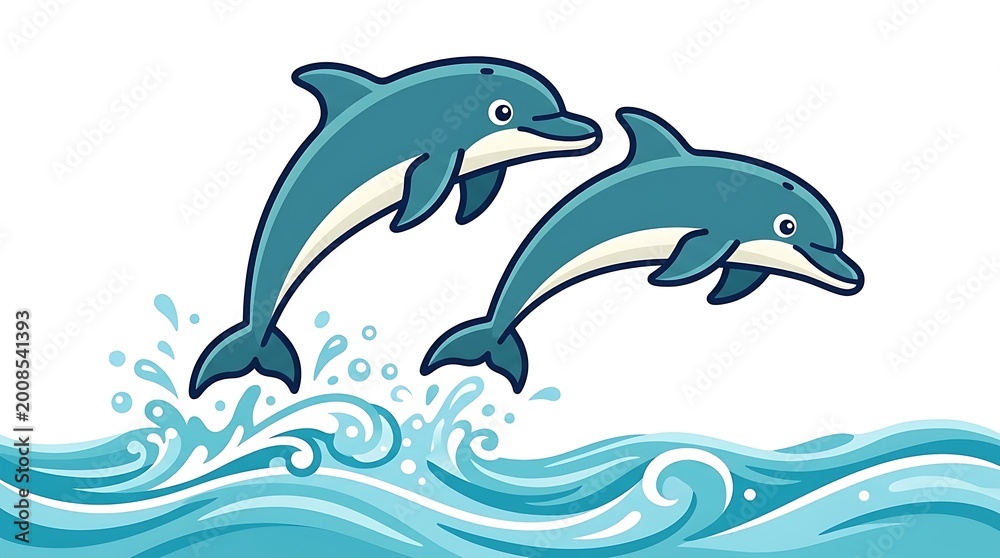 Fototapeta premium Two Dolphins Jumping Out Water.