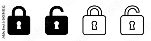 Locked and unlocked padlock icon on white background.