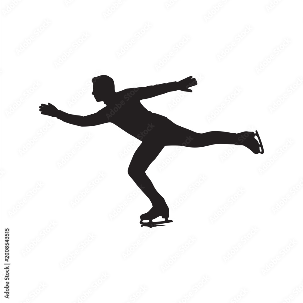 Obraz premium Man ice skating silhouette isolated on white background in motion