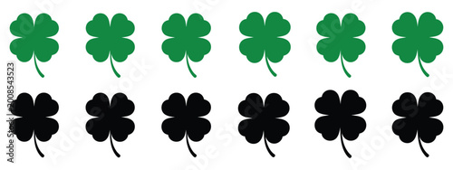 Photos Cloverleaf icon pack, simple flat silhouette vector illustrations on white background representing luck, growth, organic nature themes, wellness branding, and elegant minimal design compositions