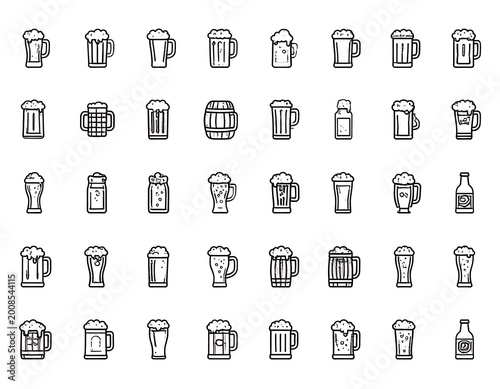 Various beer glasses and bottles icons.