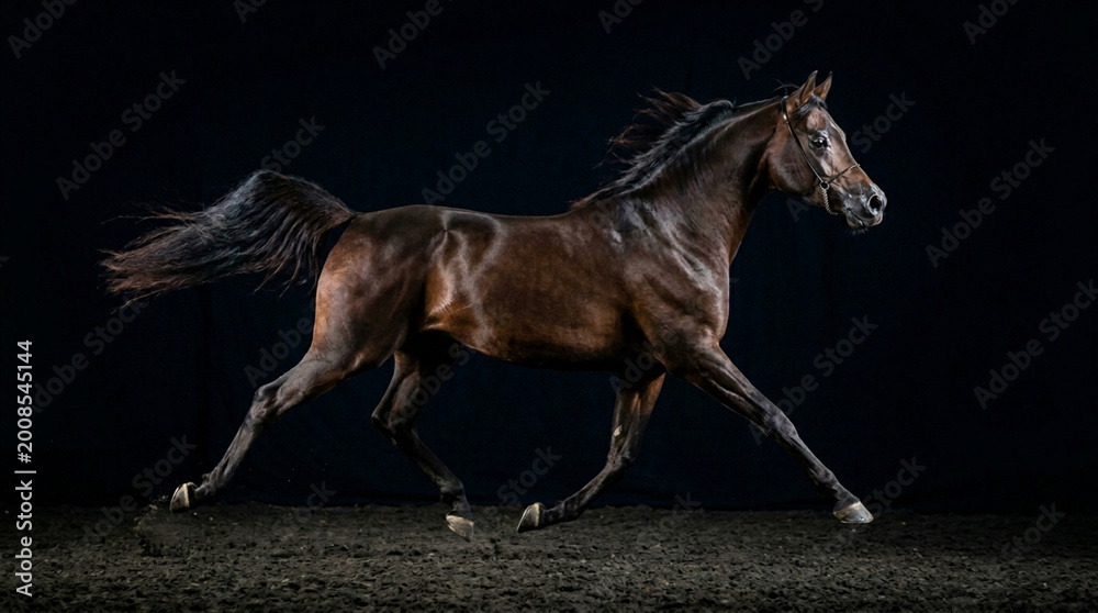 Fototapeta premium Arabian Horse Extended Trot in Dramatic Lighting