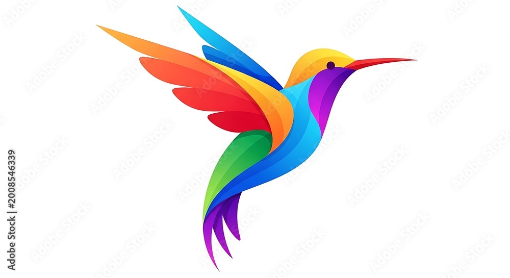Fototapeta premium Colorful hummingbird flying with rainbow wings