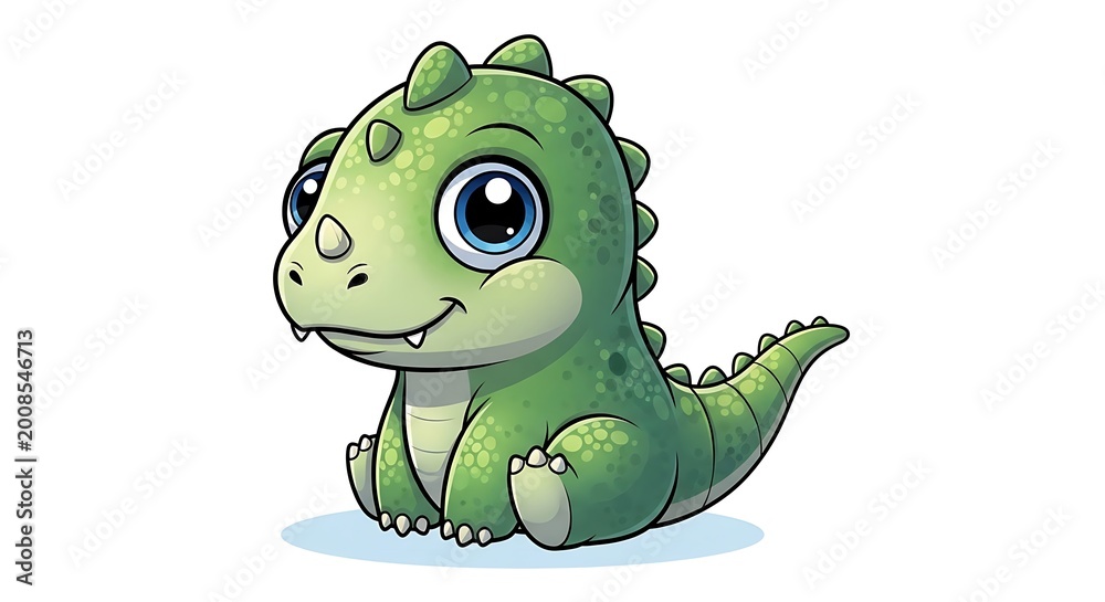 Fototapeta premium Cute cartoon baby dinosaur sitting happily