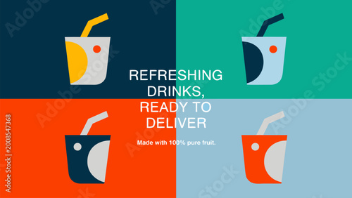 Slika na platnu Modern delivery service graphic featuring stylized soft drink cup icons
