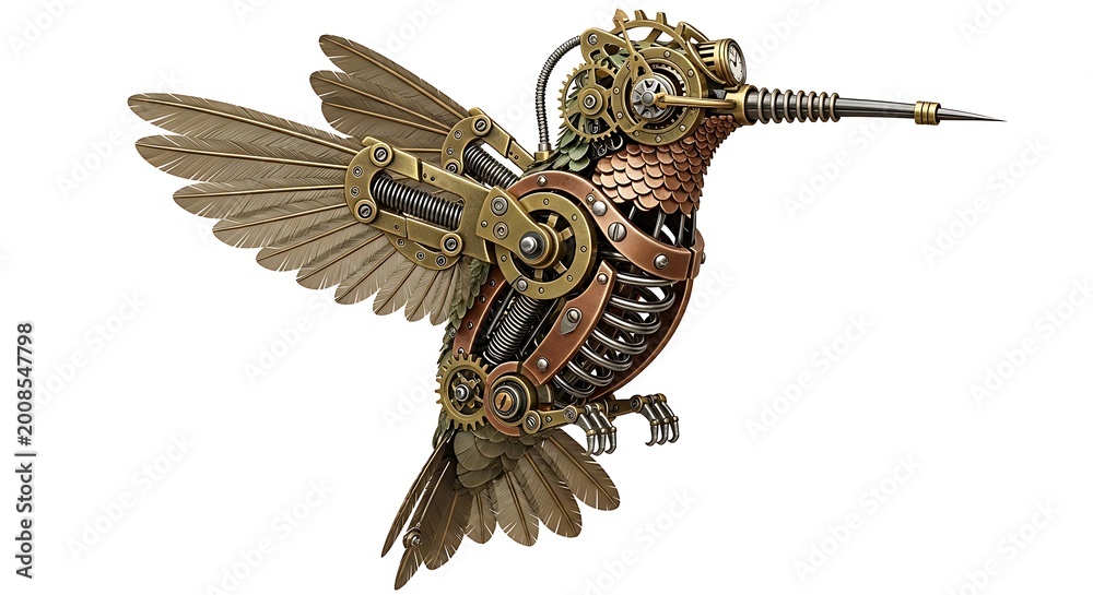 Fototapeta premium Steampunk hummingbird robot flying