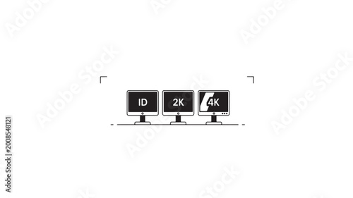 Canvas Print Monitor computer display silhouette with ID, 2K and 4K labels on stand for tech