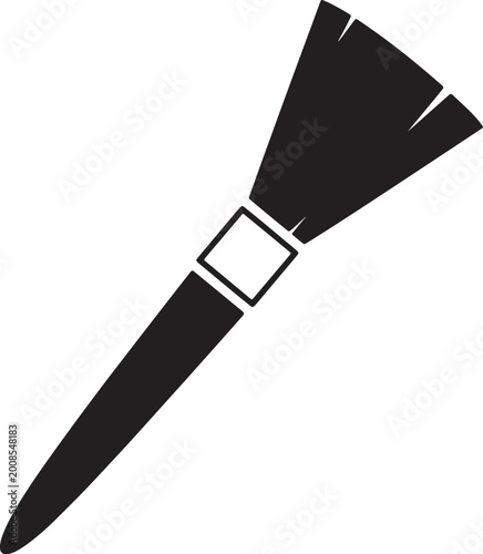 Photography Black silhouette of a makeup brush with a square ferrule on a white background,