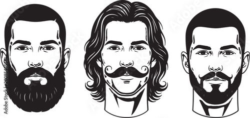 Canvastavla Three black and white portraits of men with distinct hairstyles and facial hair
