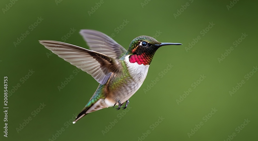 Fototapeta premium Ruby-throated hummingbird flying in nature