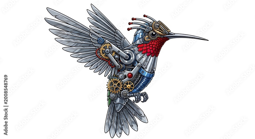 Fototapeta premium Steampunk hummingbird with mechanical wings
