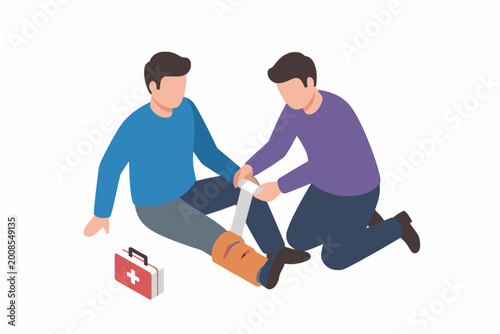 Quadro su tela First aid emergency help for person with leg injury