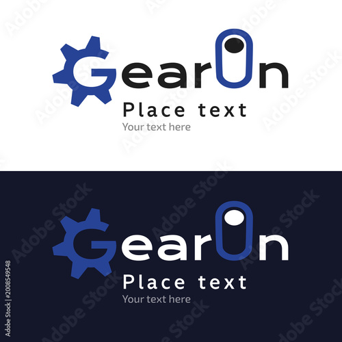 Foto Industrial gear logo set, vector typography with cogwheel and toggle switch symb