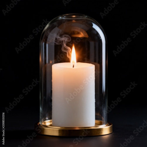 White Candle Burning Inside Glass Dome