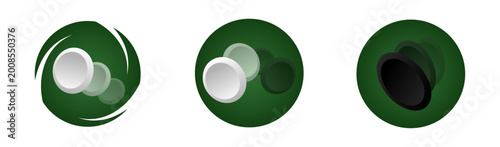 Othello board game logo set, vector reversi pieces with motion effect on green background