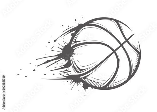 Dynamic basketball with dark ink splashes and motion lines sport game action