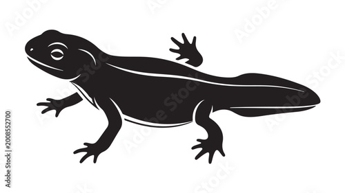 Black salamander silhouette vector illustration, minimalist newt amphibian icon, isolated lizard profile graphic for nature and wildlife branding
