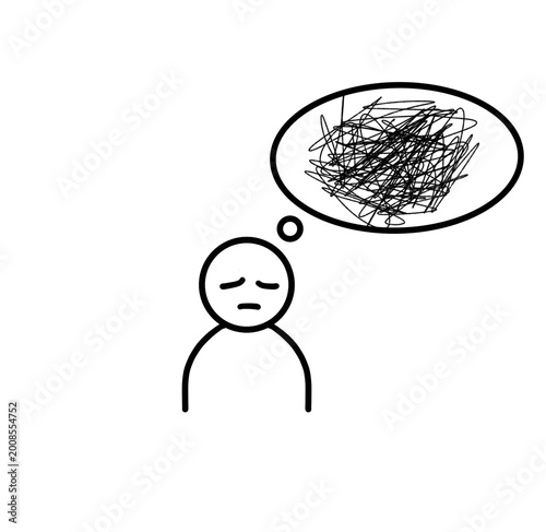 Foto Stick figure depressed scribble in bubble , negativity, sad thinking illustratio