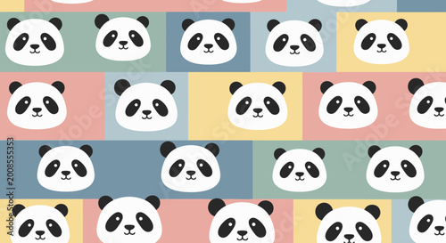 Vászonkép Cute cartoon pandas in colorful squares.