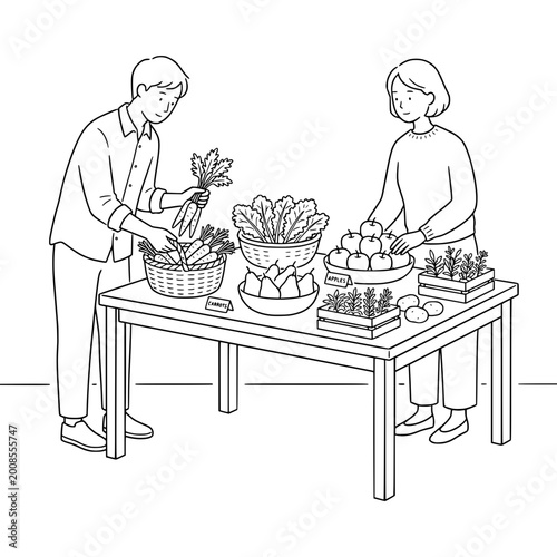 Farmers sell fresh organic vegetables and seasonal produce at a local outdoor market stall.