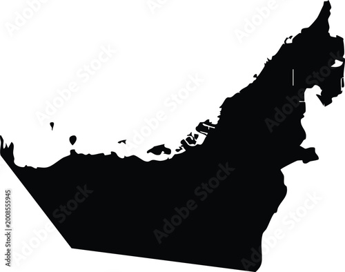 Foto Black silhouette map of the united arab emirates