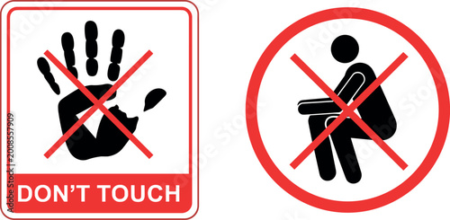 Foto Do Not Touch Warning Sign Set with Prohibited Hand Symbol and No Contact Icon fo