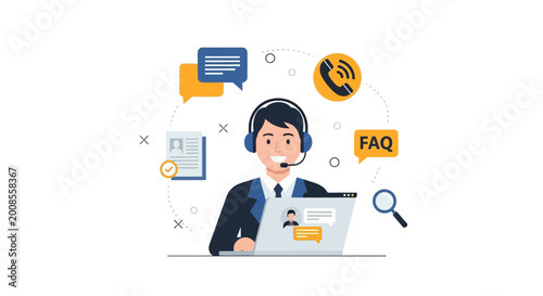 Fotografía Customer service representative with headset and laptop providing support