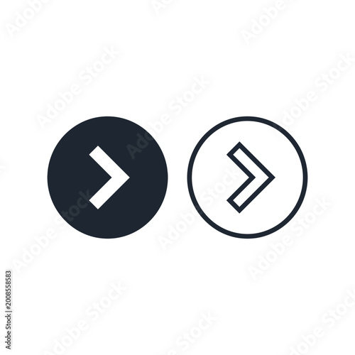 Free Download Set of two right arrow icons, one solid dark blue circle and one outline circle, on white background - GFXLoad