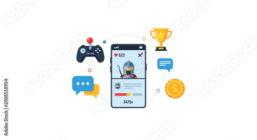 Tableau sur toile Smartphone with gaming icons around it.