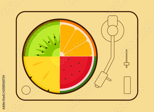 Minimalist Flat Design Fruit Record Player Turntable Illustration