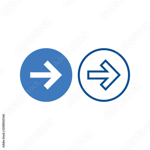 Free Download Blue circle arrow icon and outlined arrow icon symbolizing direction, navigation, next step, forward movement, and choice. - GFXLoad