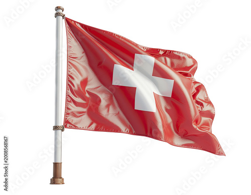 Swiss Flag Waving on a Pole