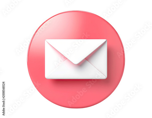 3D Icon of a White Envelope on a Red Circular Background