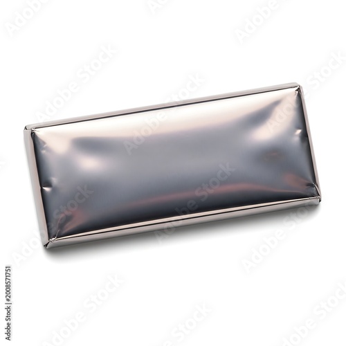 Shiny rectangular foil wrapper with a reflective metallic surface