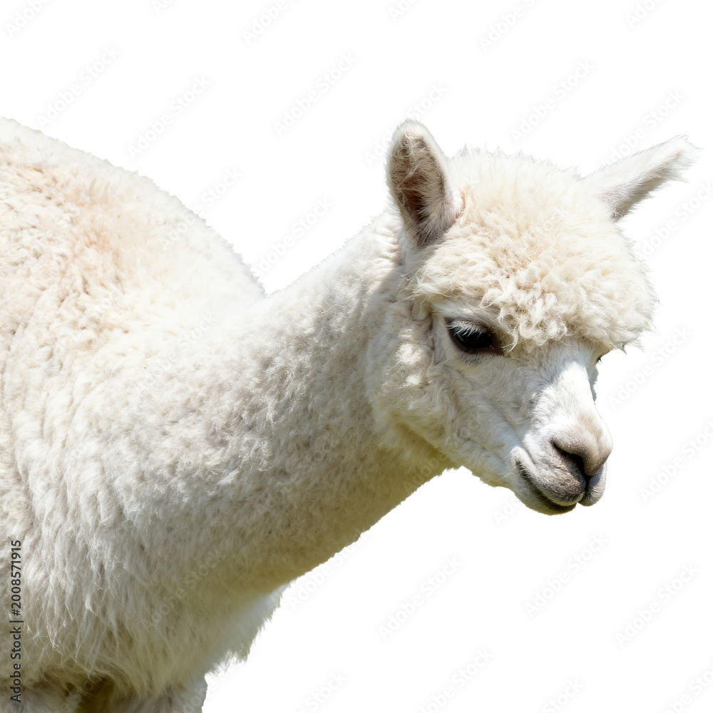 Naklejka premium [Transparent Background PNG]Close up portrait of white alpaca animal