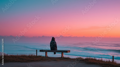 Candid photo of person enjoying silence, minimal scene
