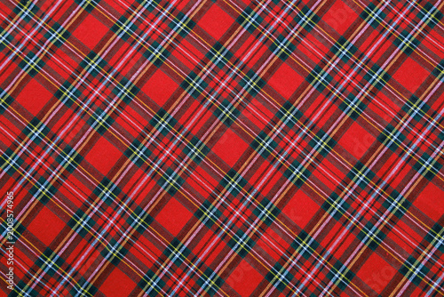 Konstfotografi Plaid diagonal pattern, red, green, black, yellow, white, seamless for textiles and design clothing, skirts, pants, aprons, tablecloths, blankets or decorative fabrics