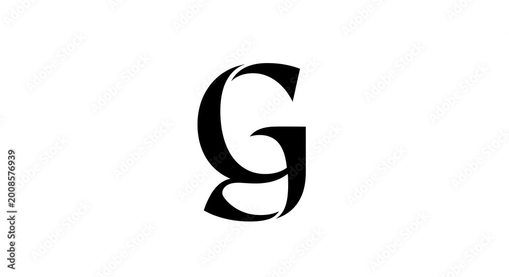 Fototapeta premium Black stylized lowercase letter g on white background, typography