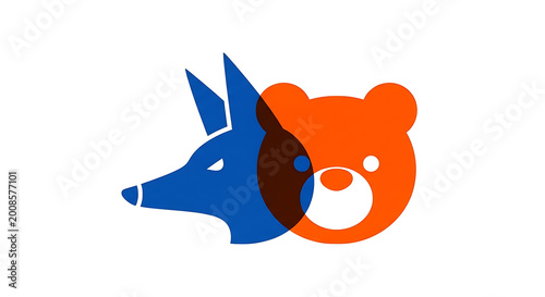 Photos Blue and orange cartoon fox head with white muzzle and black eyes