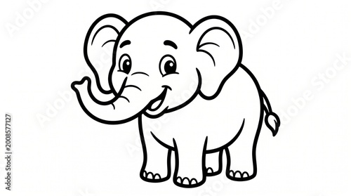 Canvas Print ute elephant for kids coloring page, simple outline drawing, big ears, smiling,