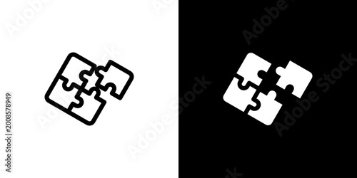 Puzzle Pieces icon concept with flat Black White Background. Vector illustration.