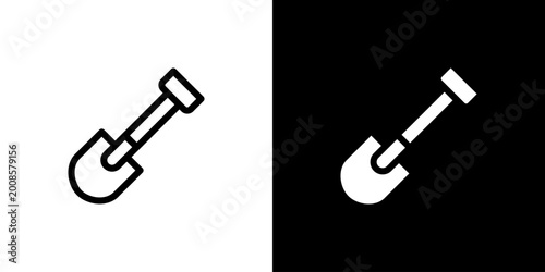 Schilderij op canvas Mining Shovel icon concept with flat Black White Background