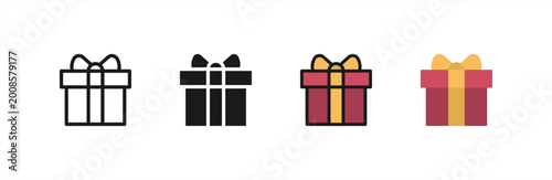 Present Box icon multiple style collection. Vector illustration.	