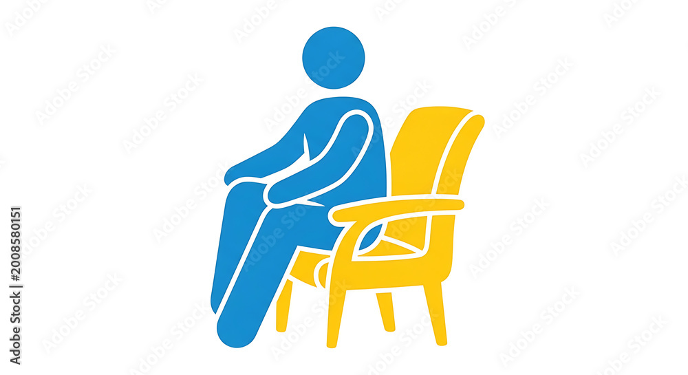 Fototapeta premium Blue silhouette of person carrying large yellow book, flat