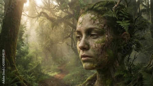 Mystical Forest Spirit Emerging from Lush Jungle – Surreal Nature Fantasy Portrait